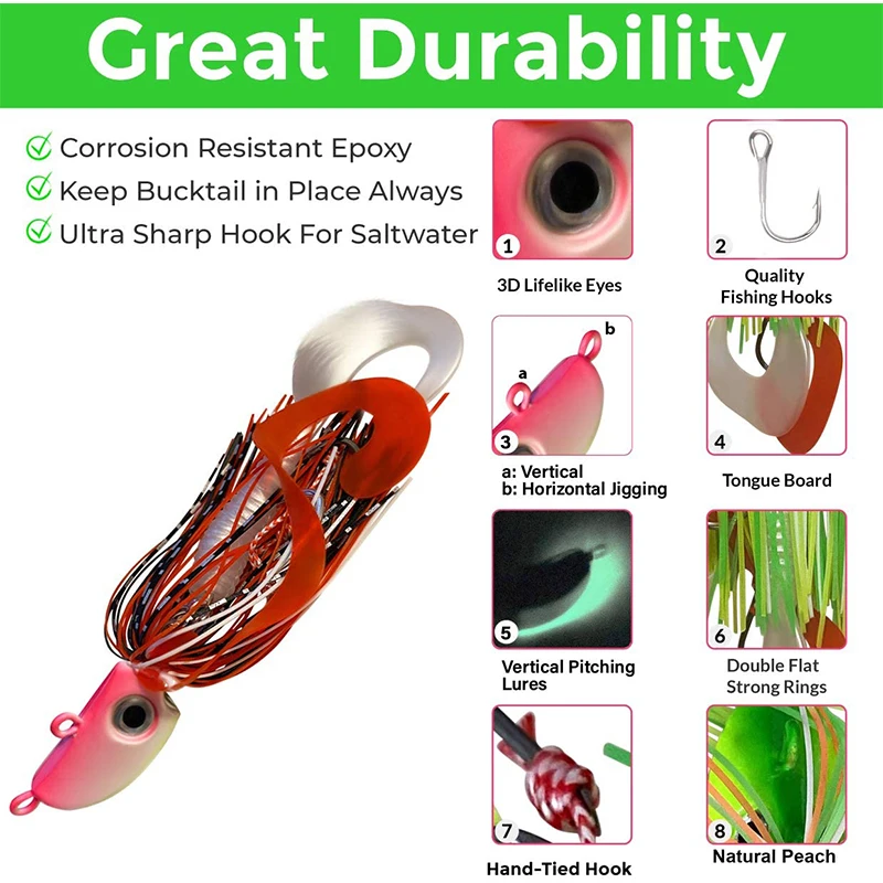 Inchiku-señuelo de pesca de mar con cabeza de plantilla de Metal, Jigs de cola de gallo con cebo blando, Wobblers originales japoneses para Lucio, lubina, Fluke leurre peche en mer flottant surface dur carnassier - imagen 3