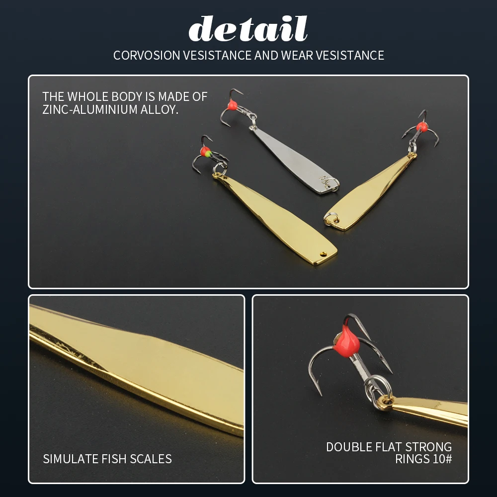 FTK 6g 8g señuelo de pesca en hielo cebo Artificial de Metal fundido largo con anzuelos triples cuchara giratoria para aparejos de pesca de Lucio de invierno lubina - imagen 2