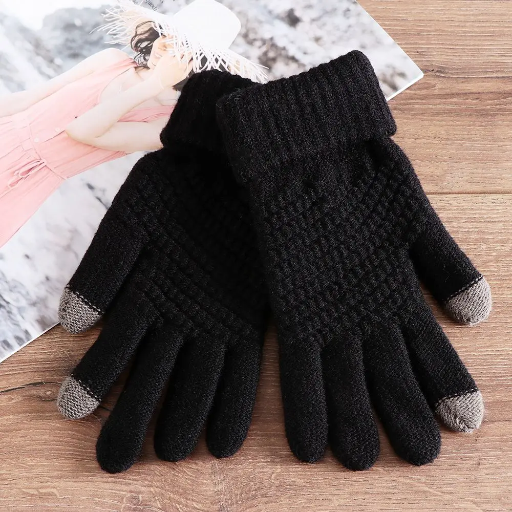Guantes de punto cálidos para hombre y mujer, manoplas gruesas y cálidas para pantalla táctil de teléfono móvil y adultos, Invierno - imagen 3