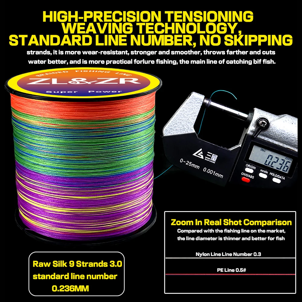 ZLZR Braided Fishing Line 9 Strands 100M Carp Fishing Line Saltwater Fishing Weave PE Multifilament X9 4 Color - imagen 4