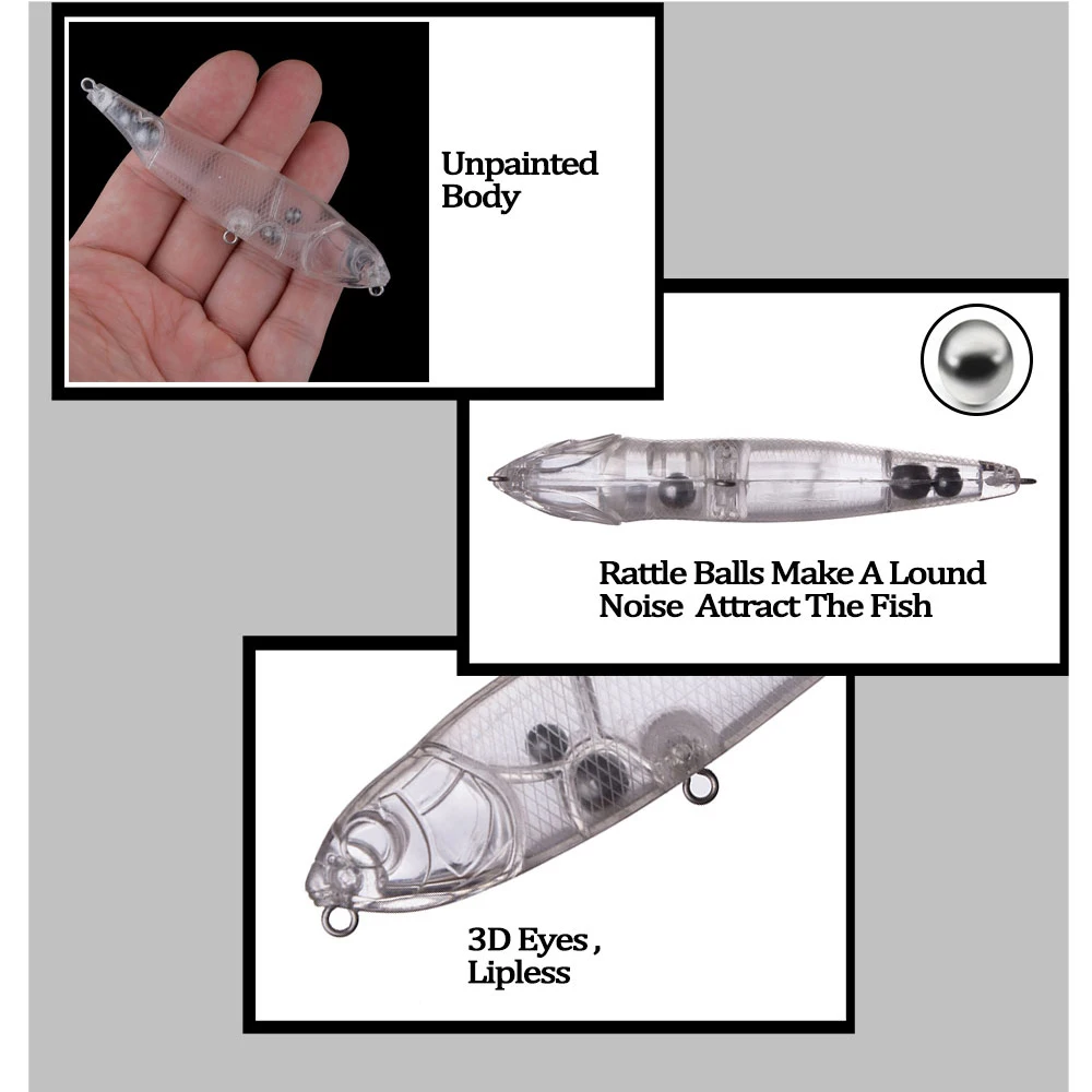 Chan'sHuang 20 piezas cebo en blanco sin pintar 95mm 12,5g sonajero flotante lápiz caminando el perro DIY señuelo de pesca Artificial - imagen 4