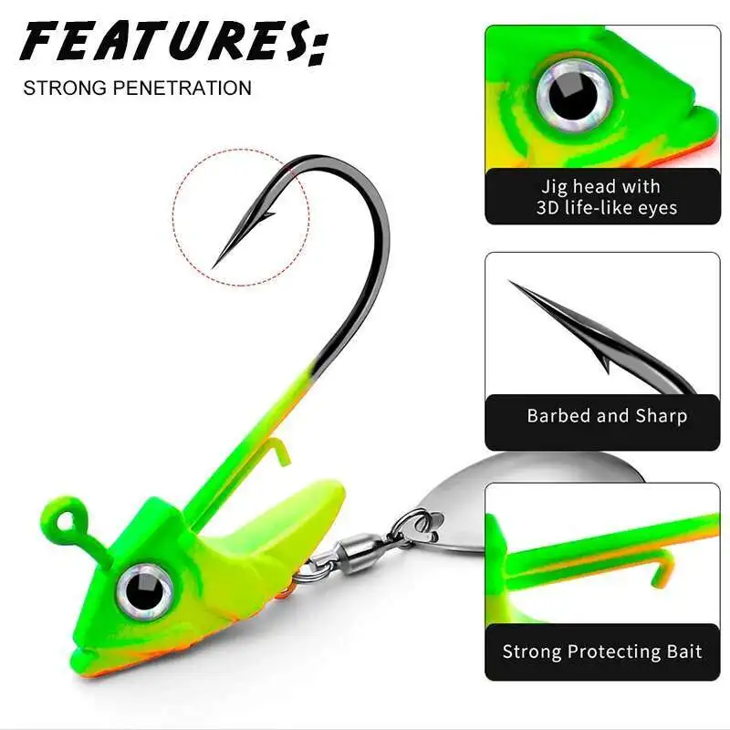 Plantillas de cabeza, anzuelo de pesca de 10,5G/15G, juego de anzuelos compensados, anzuelo de pesca de gusano suave para lubina, señuelo de pesca de carpa, anzuelo de plomo - imagen 3