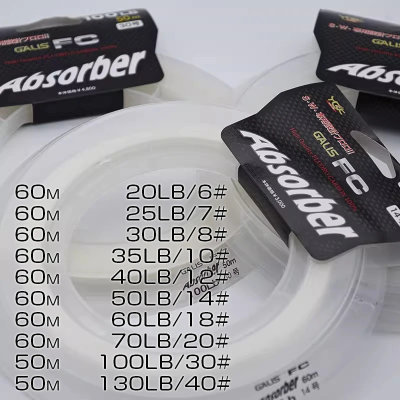 Línea de pesca líder de fluorocarbono absorbente YGKFC Galis FC-longitud: 50M y 60M, tamaño: 20-130lb línea líder de fibra de carbono PESCA - imagen 3