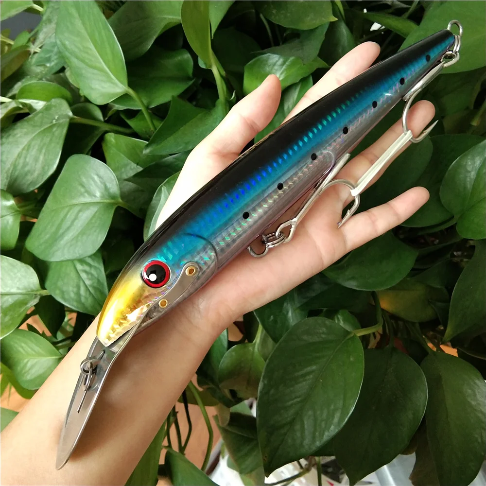 Noeby 1 pieza 225mm 76g señuelo Minnow Wobbler flotante 6-8m cebo duro pico de acero inoxidable cebos de pesca de fundición larga