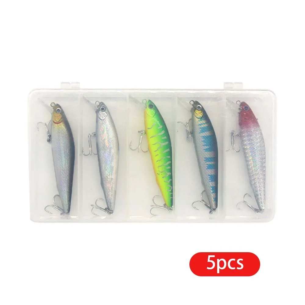 JSFUN 5 unids/caja señuelo de pesca Minnow de cola larga cebo duro flotante Wobbler Artificial Crankbait 3D ojo carpa perca aparejos de pesca - imagen 4