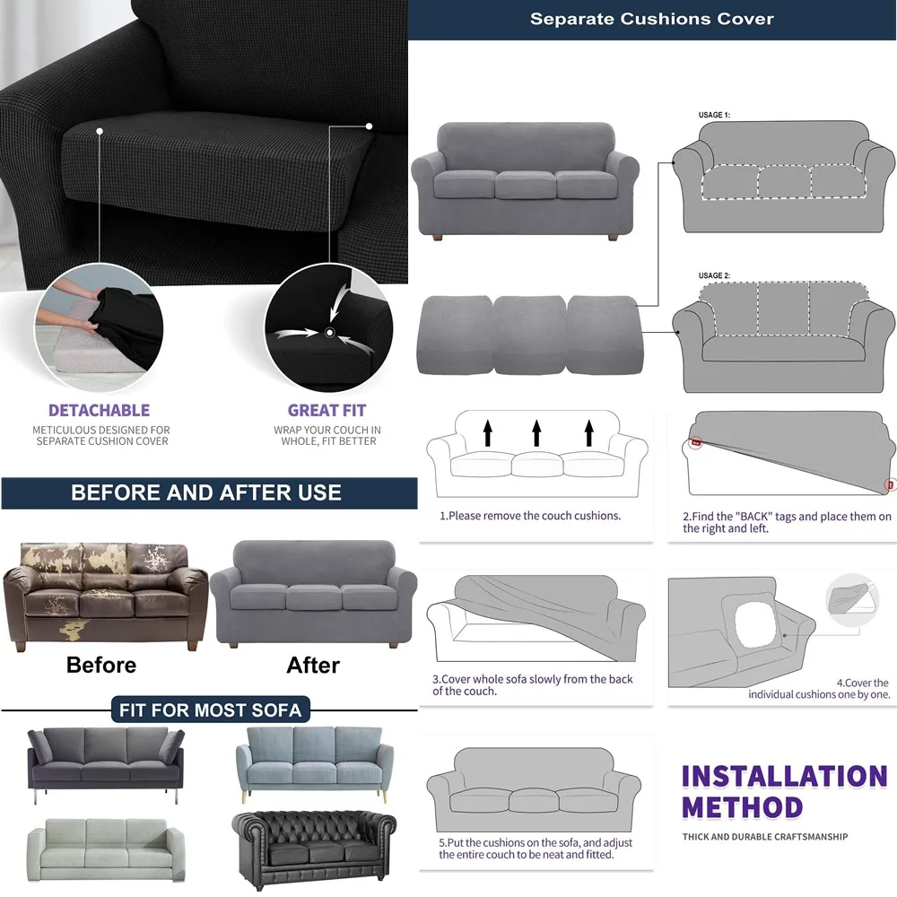 Fundas elásticas de Jacquard para sofá, cubierta de LICRA para cojín de asiento de sala de estar, Protector de muebles - imagen 5