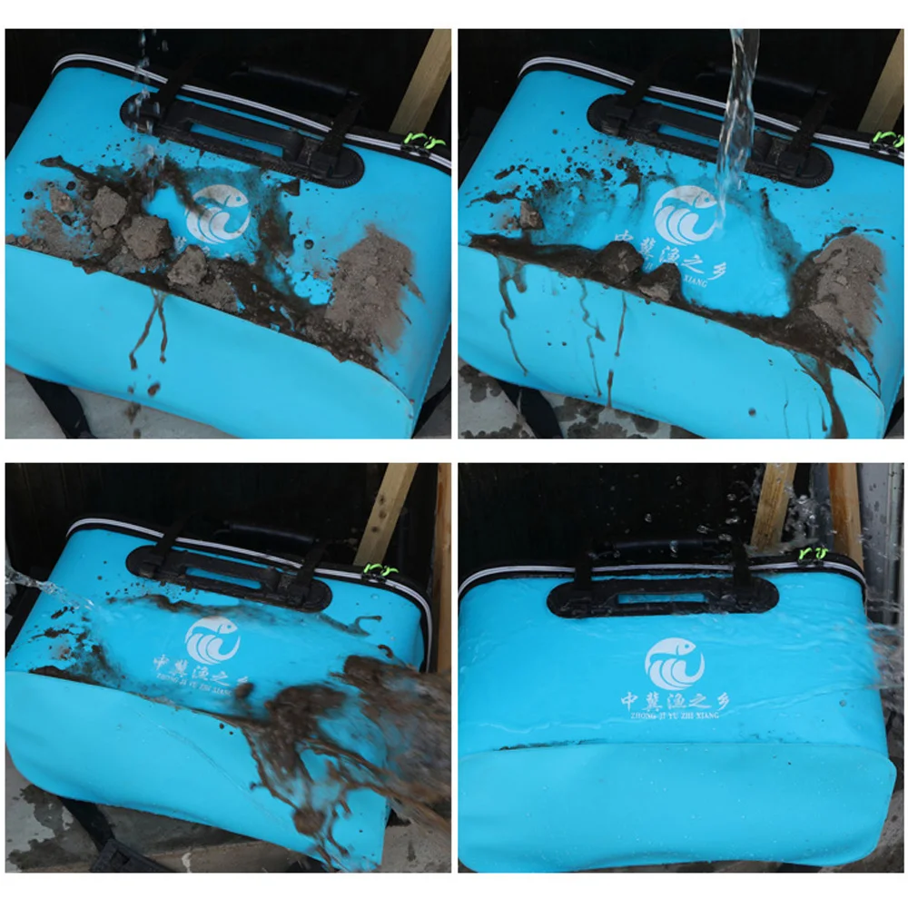 Cubo de pesca de 30/40/50cm, bolsa de aparejos con bolsillo lateral, caja plegable para peces vivos, bolsas de almacenamiento de agua impermeables para acampar y senderismo al aire libre - imagen 4
