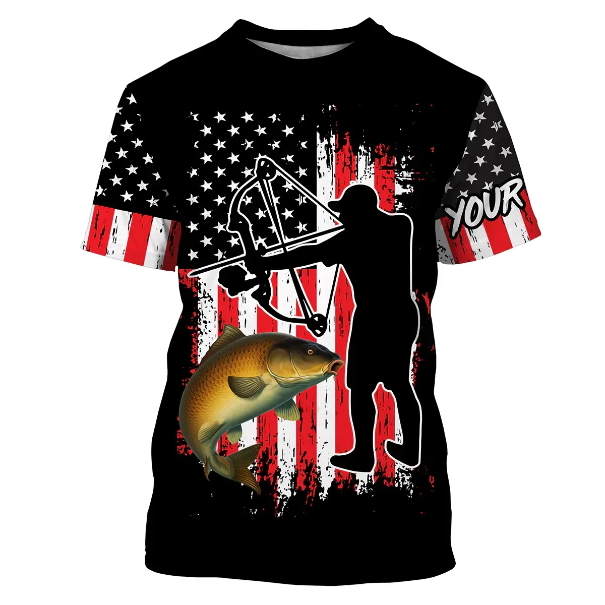 Camiseta pesca carpa personalizable – Estampado 3D bandera americana - imagen 3