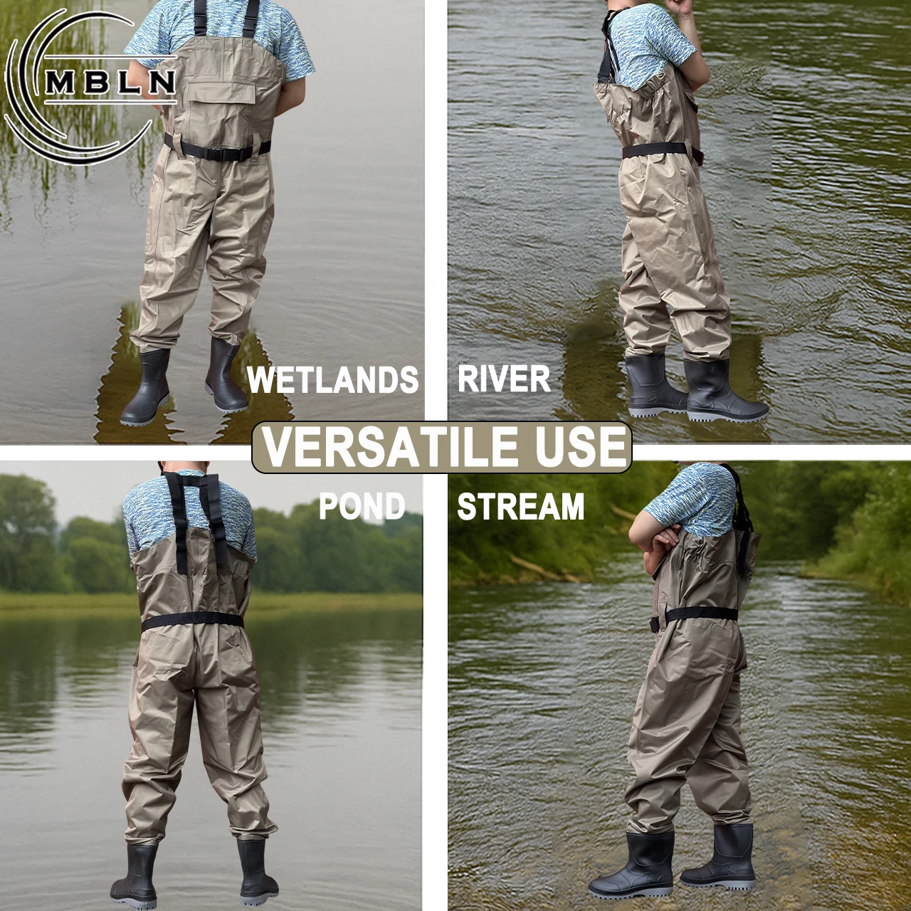 Trampas de pesca impermeables 170T nailon con botas caqui - imagen 3