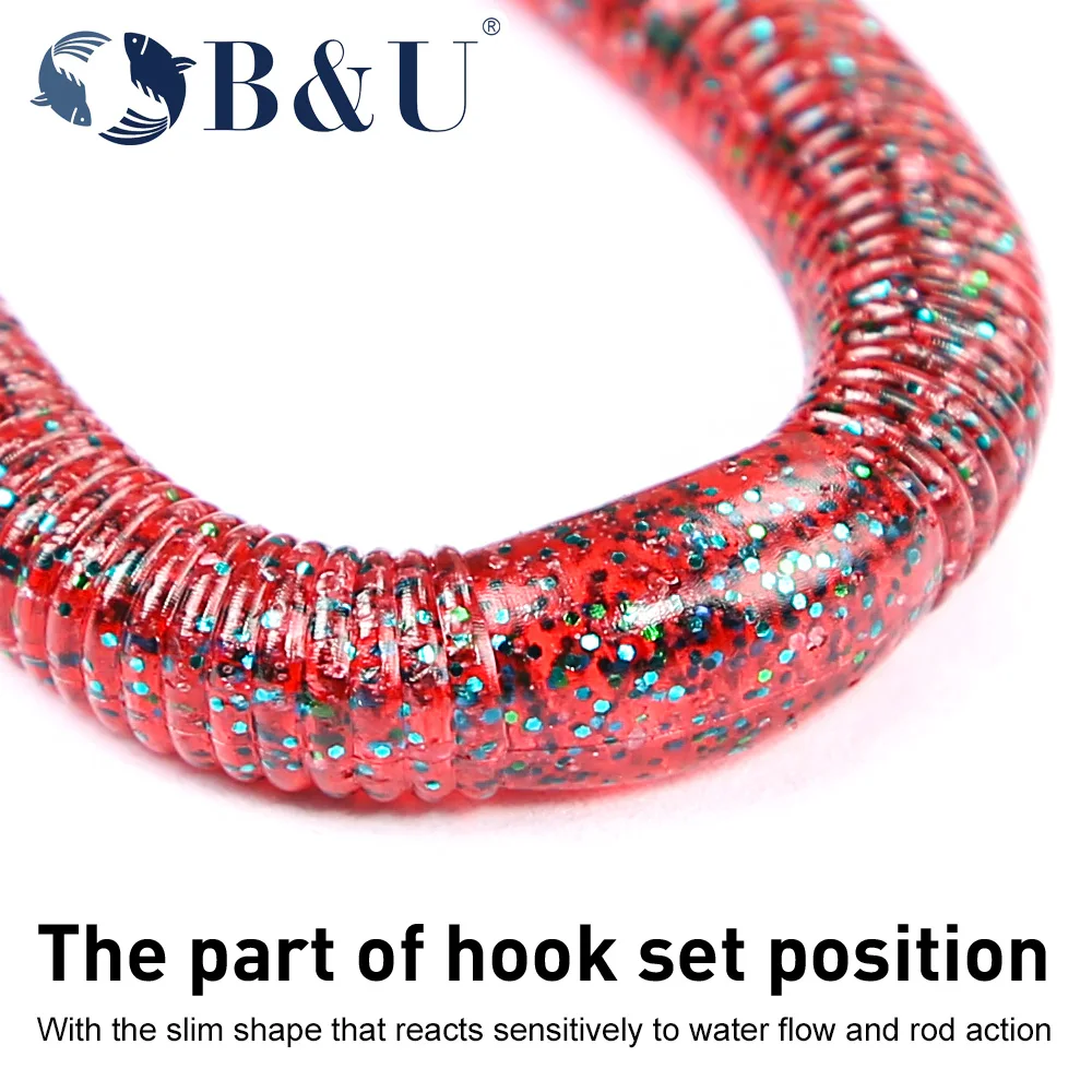 B & U 6 uds 15cm realista olor a pescado señuelos blandos rojos simulación de lombriz gusanos rojos Señuelos de pesca artificiales gusano Senko cebo suave - imagen 5