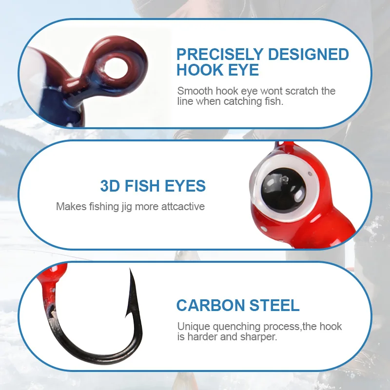 JSFUN 18 Uds. Señuelos de pesca, plantillas de pesca en hielo, equipo de pesca en hielo luminoso, plantillas tipo tipo bala, anzuelos para cabeza para invierno, señuelo de Jigging en hielo - imagen 4