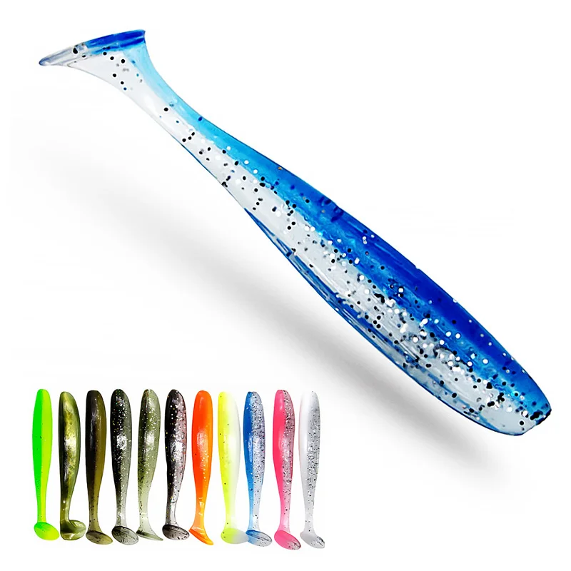 Bazooka-señuelo de pesca de 10 piezas y 100mm, cebo suave de gusano de silicona de doble Color, cola en T, Easy Shiner Sea Shad Wobblers Pike Crap Bass Winter - imagen 5