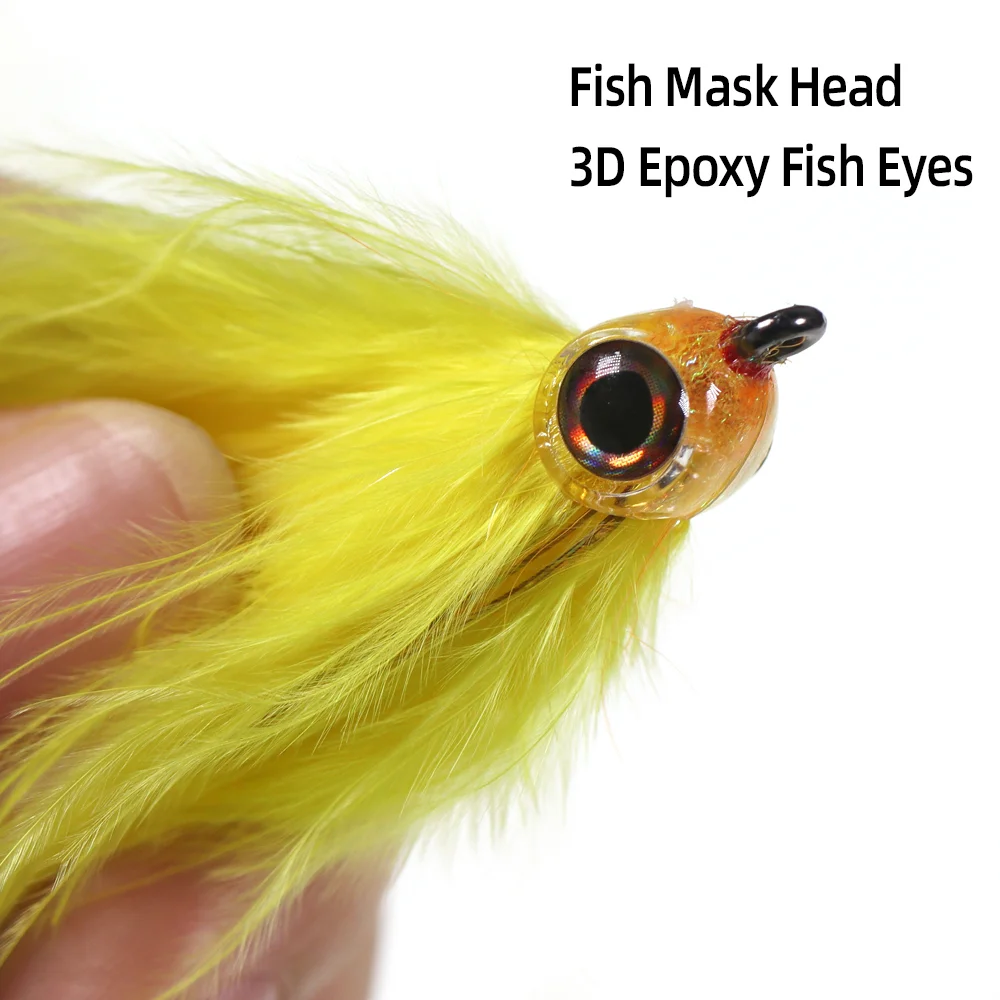 Wifreo 1pc/3pcs Rabbit Strip Zonker Streamer Fly Fish Mask Head 3D Epoxy Fish Eye Suspending Saltwater Streamer Fly Trout Lure - imagen 4