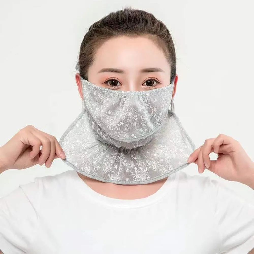 Nueva máscara de protección solar de encaje Anti-UV transpirable, bufandas colgantes para las orejas, máscara para cubrir la cara, bufanda para ciclismo, velo facial, máscara antisol - imagen 2