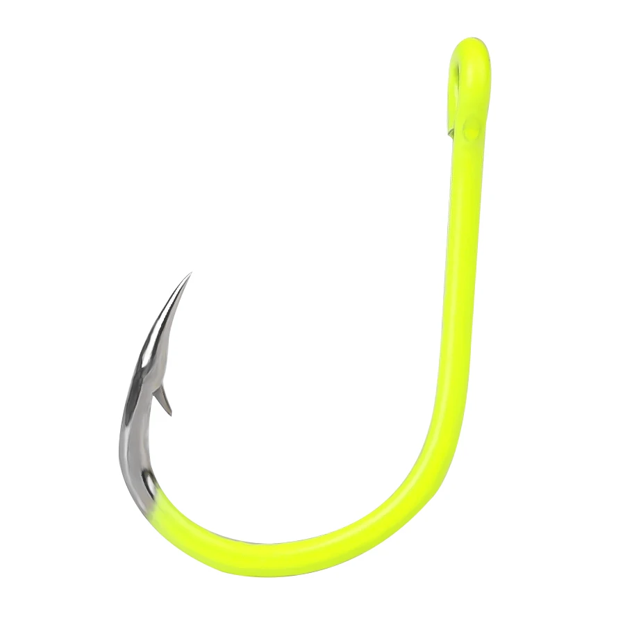 FTK 100 Uds anzuelos de pesca fluorescentes con púas gancho de carpa de un solo círculo anzuelo de mar de acero al carbono accesorios de aparejos de pesca con mosca - imagen 5