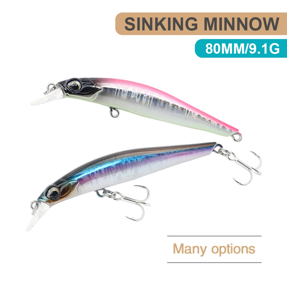 Señuelos de pesca de 8cm y 9,1g, pececillo que se hunde, Wobbler, cebo duro Artificial de fundición larga, aparejos de pesca Jerkbait para trucha y lubina MN610 - imagen 2