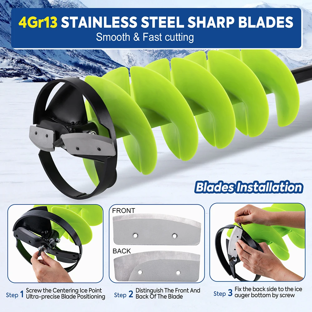 Goture-broca para taladro de hielo de alto rendimiento, 18cm de diámetro, 104cm de profundidad, con cuchara de hielo, bolso para pesca en invierno - imagen 4