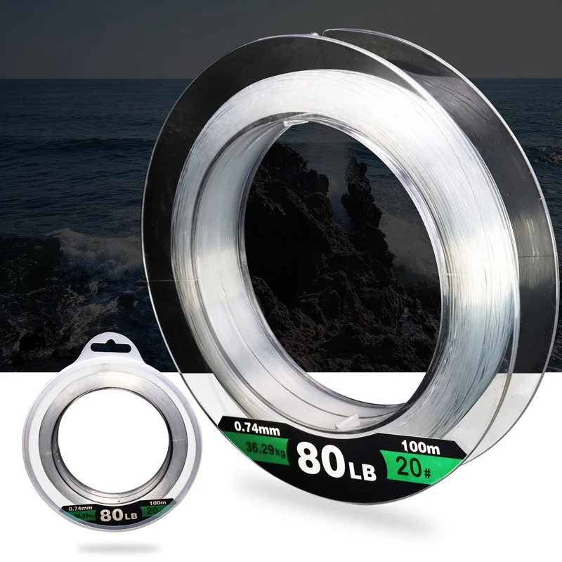 Línea de nailon para pesca en el mar, 50/100M, 30-180LB, transparente, 10-82KG, fuerte fuerza de tracción, sublínea, accesorios de pesca para barcos de agua salada - imagen 5