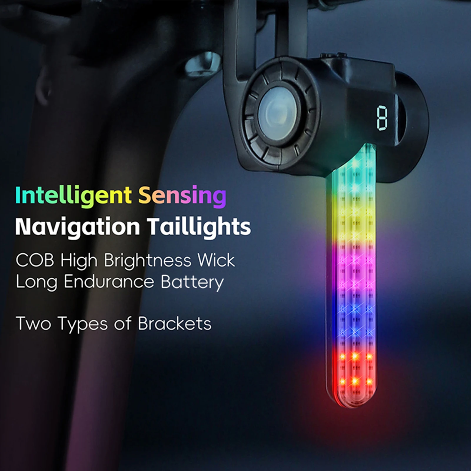 Luces de bicicleta para conducción nocturna, navegación con detección inteligente, luz trasera de bicicleta con batería de larga resistencia, soportes de montaje duales