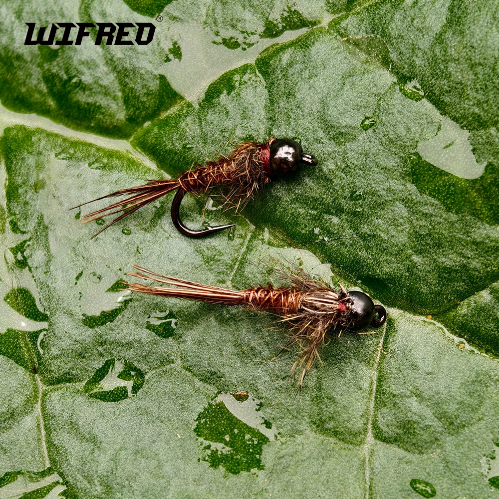 Wifreo 6PCS # 14 # 16 # 18 cabeza de cuentas oreja de liebre marrón cola de faisán Ninfa mosca pesca con mosca Artificial trucha pez blanco señuelo cebo - imagen 2