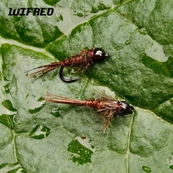 Wifreo 6PCS # 14 # 16 # 18 cabeza de cuentas oreja de liebre marrón cola de faisán Ninfa mosca pesca con mosca Artificial trucha pez blanco señuelo cebo