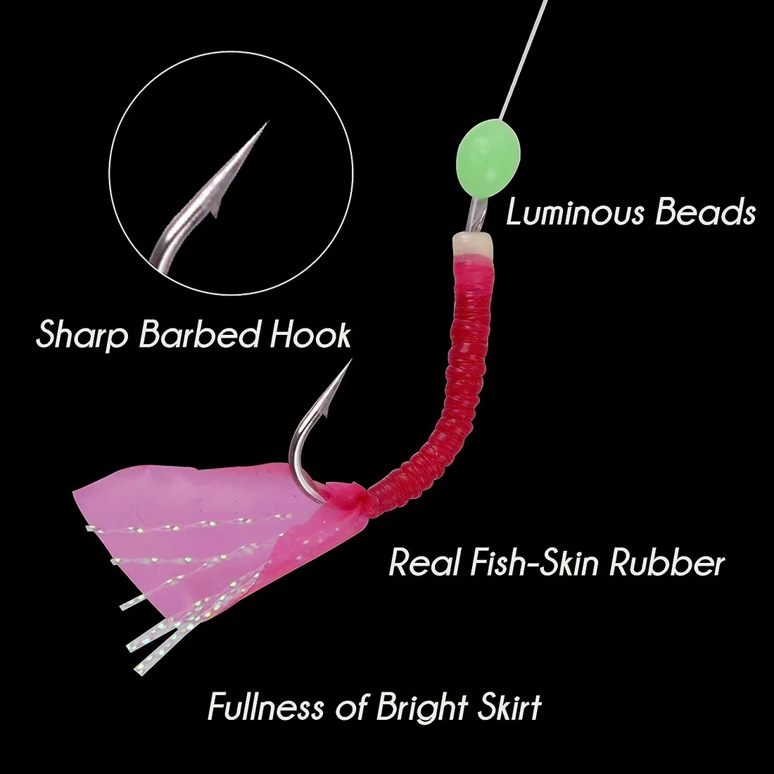 Aparejo de cebo vivo para pesca en el mar, anzuelo de cuerda con cuentas luminosas de piel roja para peces pequeños de caballa, aparejo de pesca en agua salada, 100/200 paquetes - imagen 3