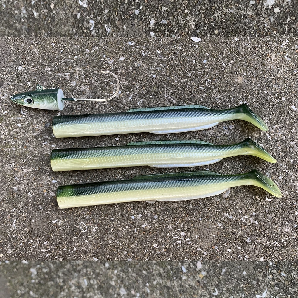 HAIMALUO-señuelo de pesca suave y feliz, anzuelo con cabeza de anzuelo, cebo de pesca de lubina de agua salada Artificial, Swimbait, aparejos de pececillo, 150MM - imagen 5