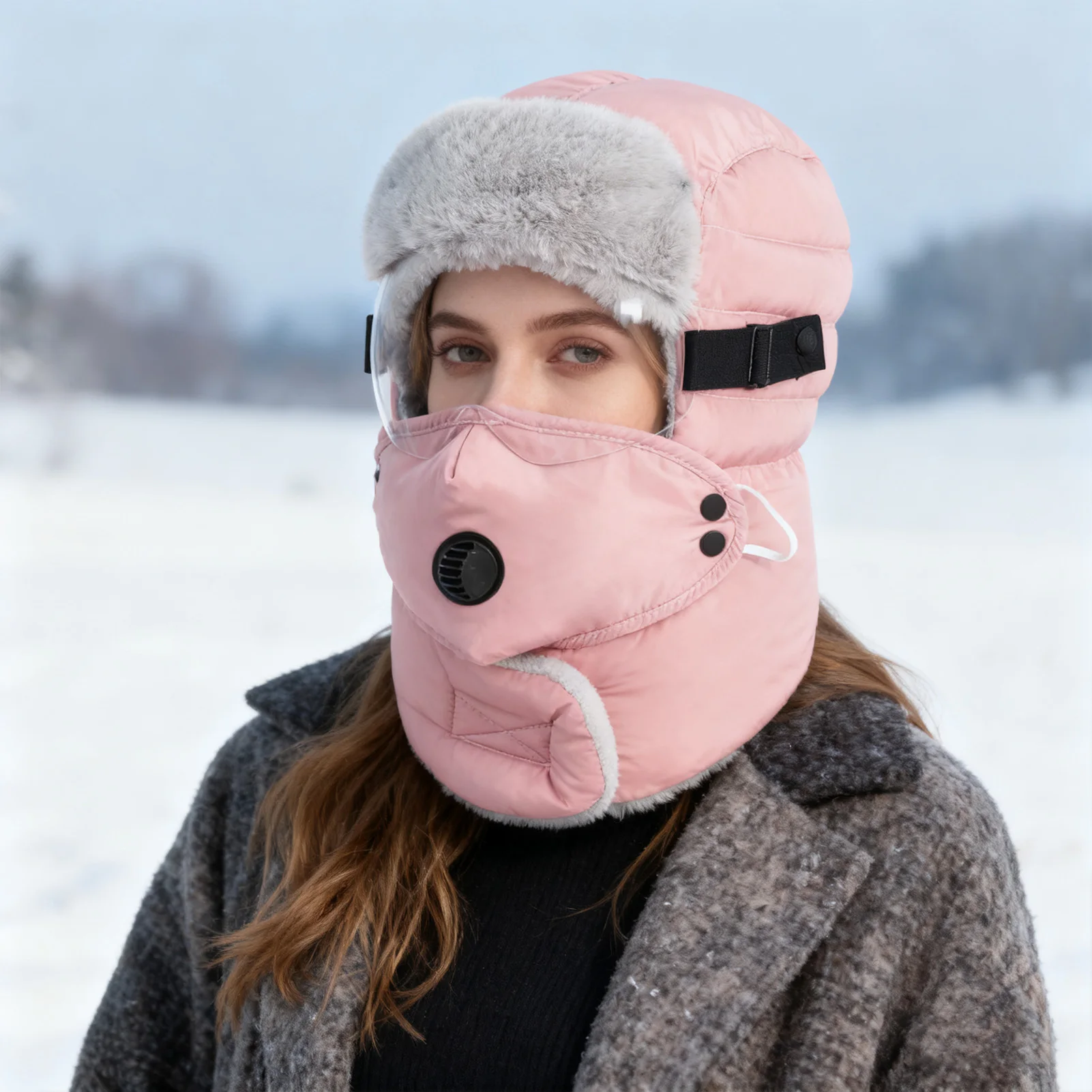 Gorro cálido a prueba de viento para hombres y mujeres, Ushanka de felpa gruesa a la moda con gafas, ciclismo al aire libre, montar, esquiar, gorras a prueba de viento - imagen 3