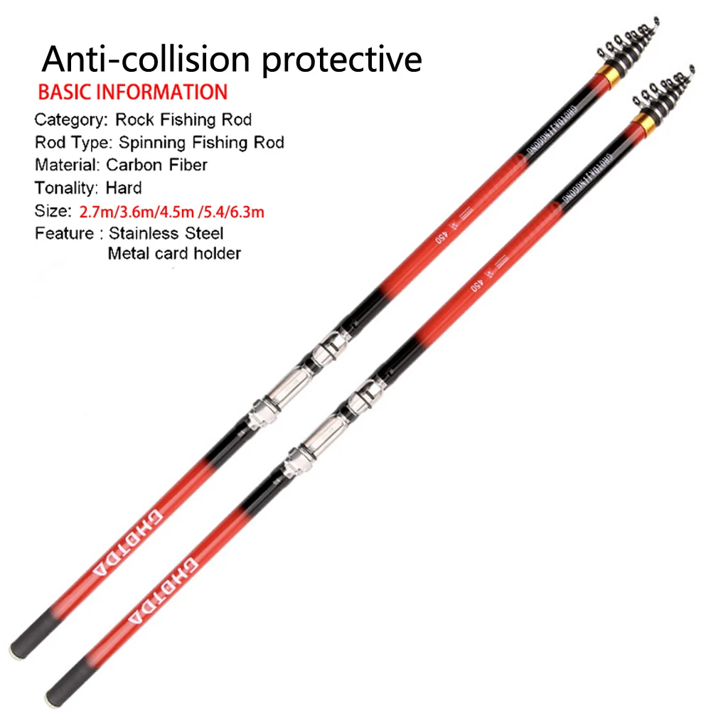Caña de pescar con señuelo de fibra de carbono sólido, 2,7-3,6 M, giratoria rápida, ultraligera, cañas de roca roja, línea de fundición suave para carpa de agua dulce - imagen 2