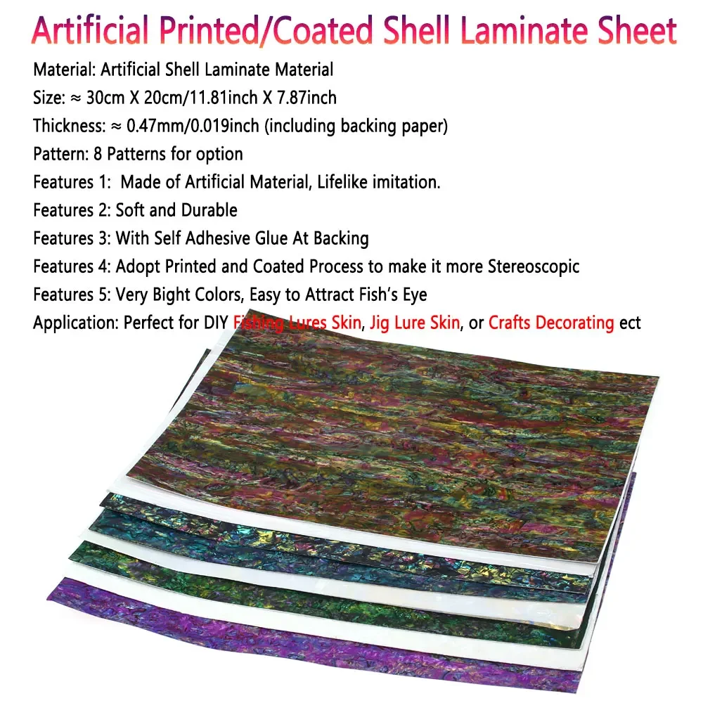 Hoja laminada de concha impresa Artificial, película de chapa adhesiva de abulón recubierta de Paua, plantilla de señuelo de pesca, accesorios de decoración - imagen 3