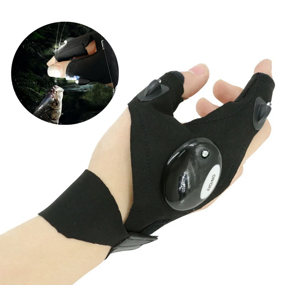 Guantes de ciclismo con luces, accesorios para equipos de pesca, guantes con luz Led sin dedos, manoplas para dedos, ropa