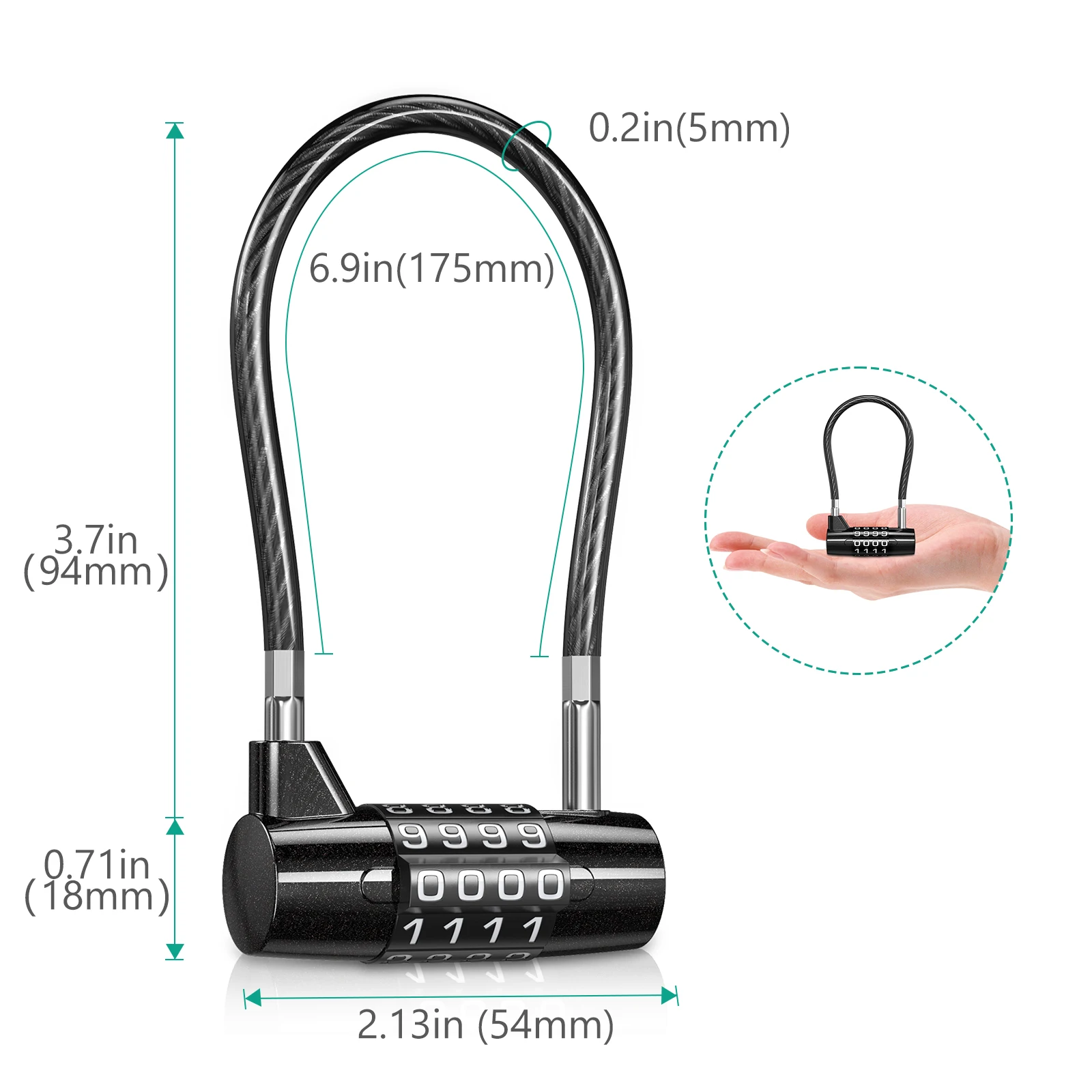 Candado cable acero con combinación – Impermeable y reiniciable - imagen 5
