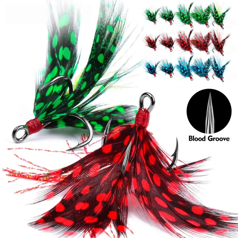 Anzuelos Jig con plumas – Acero carbono con púas para carpa y lubina
