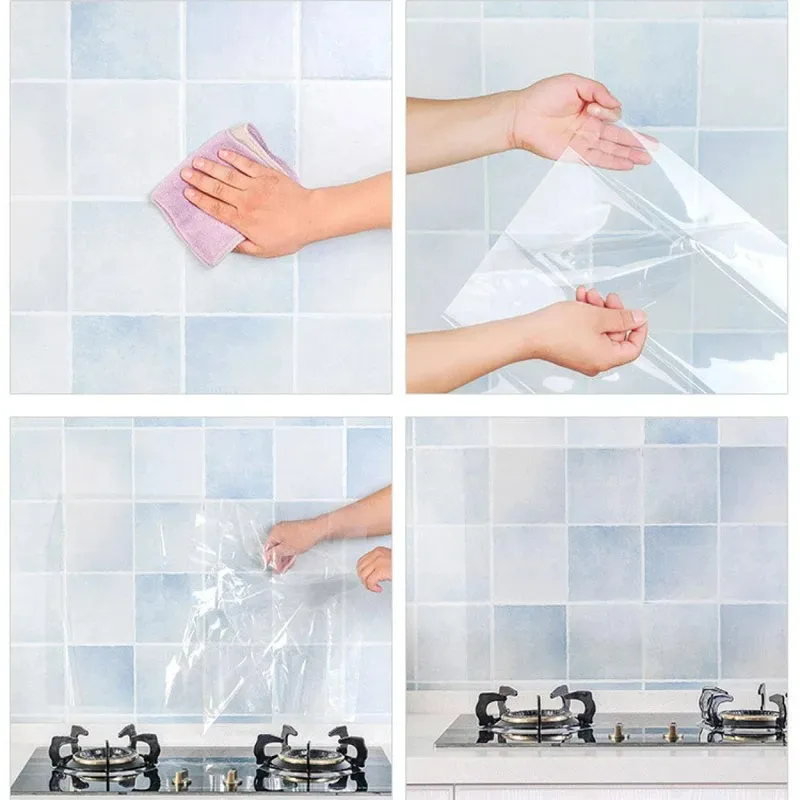 Película electrostática adhesiva para pared, papel tapiz para cocina, prevención de la contaminación del aceite, papel tapiz adhesivo transparente para pelar y pegar - imagen 5