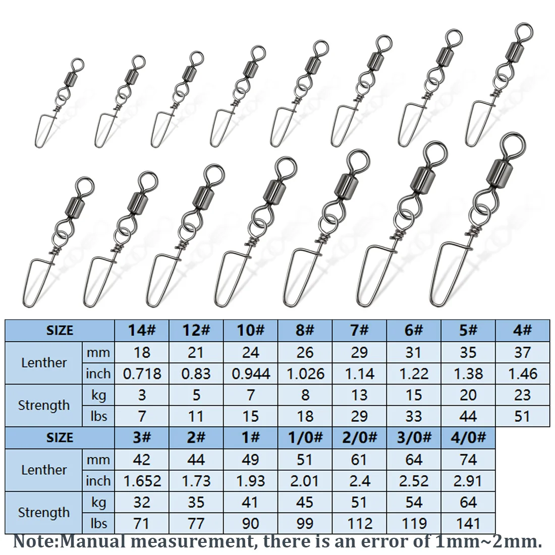 9KM 50Pcs Fishing Swivels Snap Coastlock Snap Quick Change Clip Stainless Steel & Copper Saltwater Fishing Connector Tackle - imagen 2