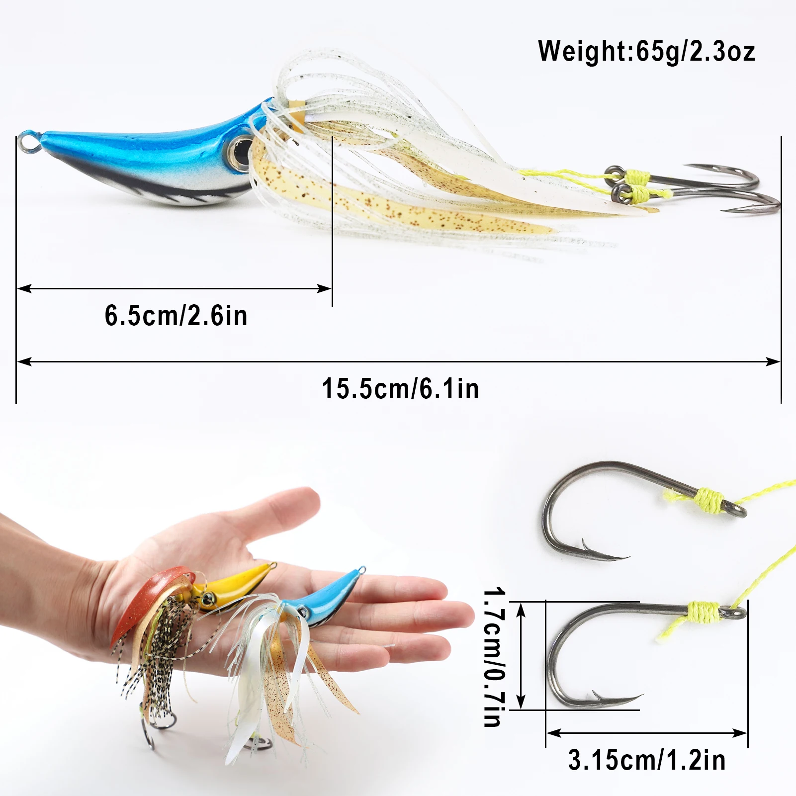 Señuelos lastrados FREE FISHER con doble anzuelo y faldas de goma - imagen 5