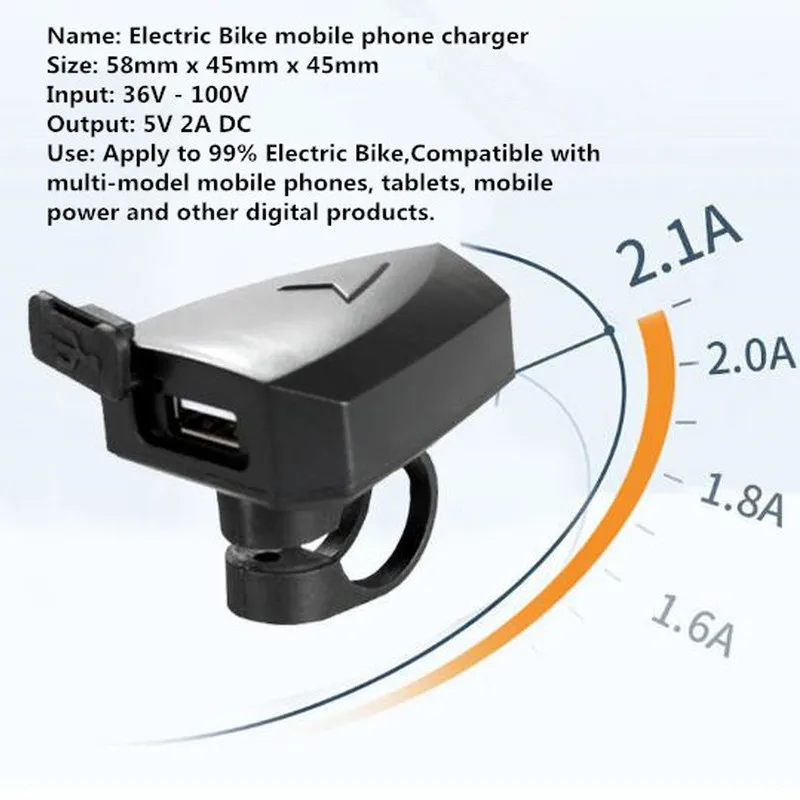 Cargador USB para bicicleta eléctrica, salida de 5V, 2a, para teléfonos móviles, entrada DC 36V, 48V, 60V, 72V, para Kits de Motor de cubo medio - imagen 5