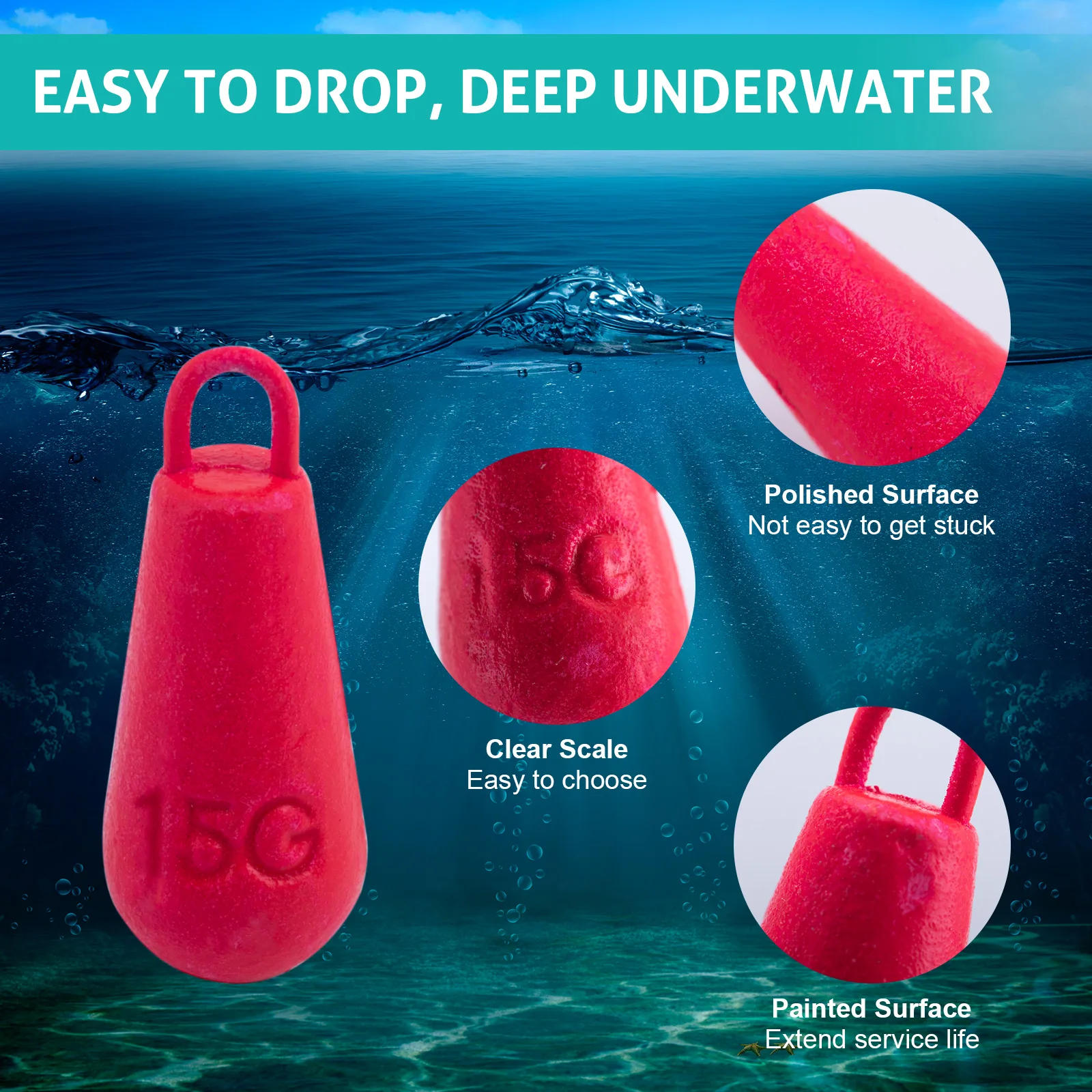 Goture 5/10/20pcs Lead Fishing Sinker Set 21g 30g 40g 50g 60g Teardrop Drop Shot Weight Saltwater Freshwater Fishing Accessories - imagen 5