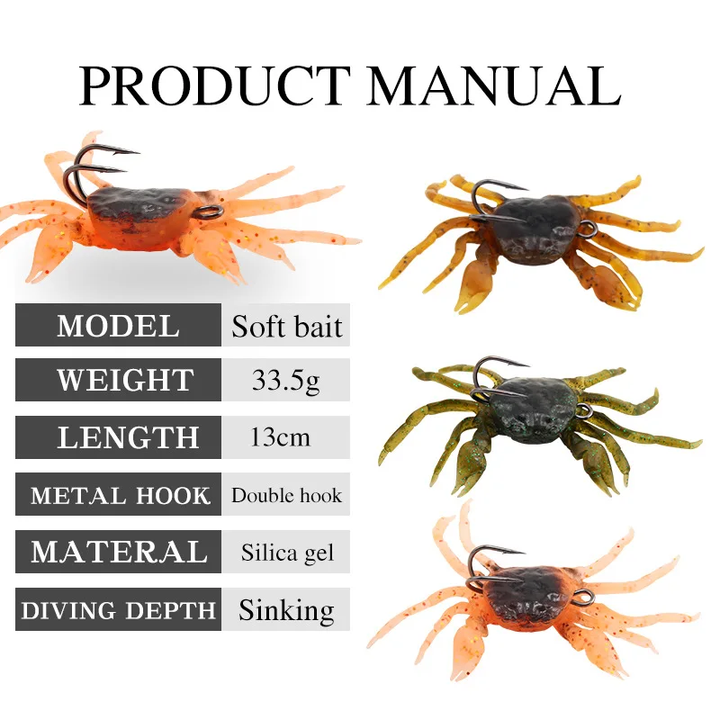 Cebo suave de cangrejo simulado con anzuelo, 13cm, 33g, cebo falso vívido anticorrosión, accesorios de pesca de mar de agua salada, herramientas para exteriores - imagen 4