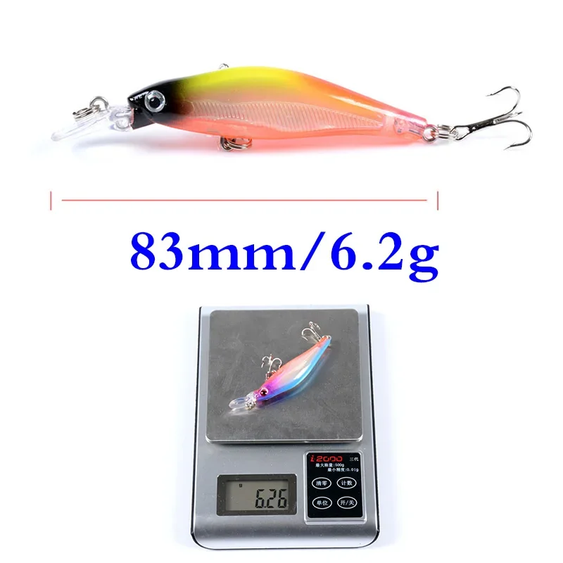 Señuelos de pesca Minnow, 8,3 cm, 6,2g, ojos 3D, Crankbait Wobblers, Swimbait, cebo duro de plástico Artificial, aparejos de pesca, 1 ud. - imagen 2