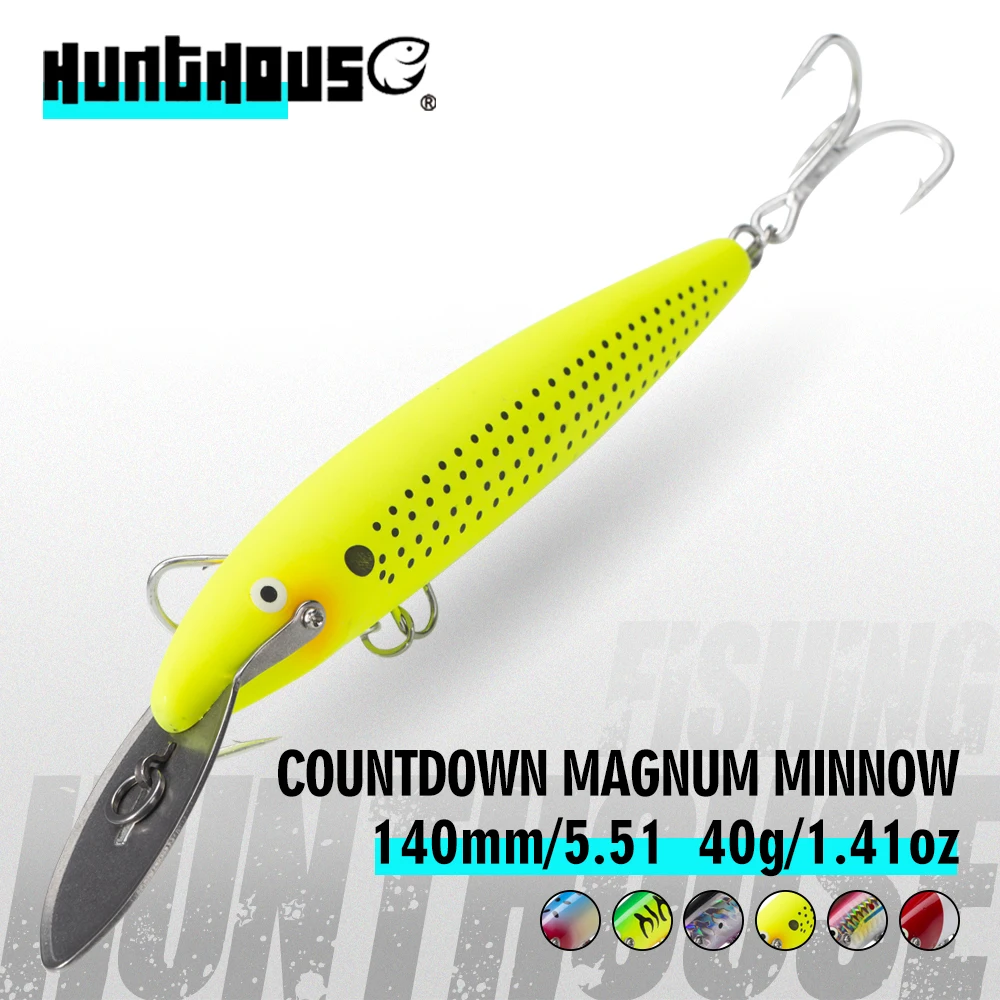 Señuelo de Pesca Hunthouse Minnow Countdown Magnum Wobblers, Hundimiento, Trolling, Cebo Duro, 140 mm, 40 g, Agua Salada, Artificial, para Atún LW440