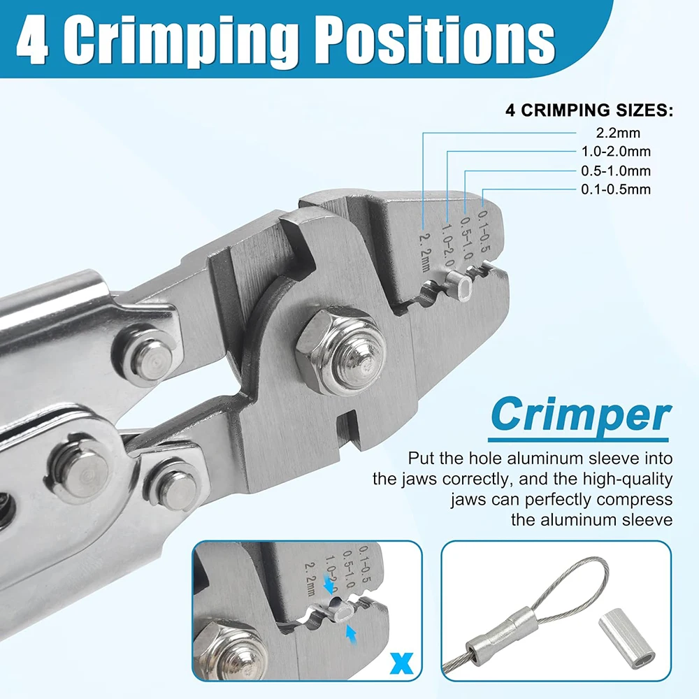 Kit de herramientas de crimpado de pesca, alicates de acero inoxidable, cuerda de alambre, Mangas de crimpado de 590 piezas, cuentas para tubos de línea de pesca - imagen 3