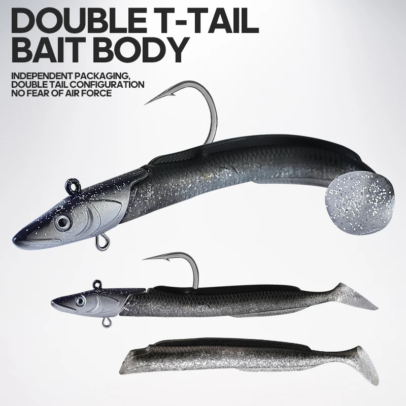 TAIYU Set Señuelos Blandos Luminosos Anguila Cola T 12cm 23g Señuelo Cabeza Plomo Hundimiento Lento Artificial Cebo para Perca/Trucha/Lucio - imagen 5