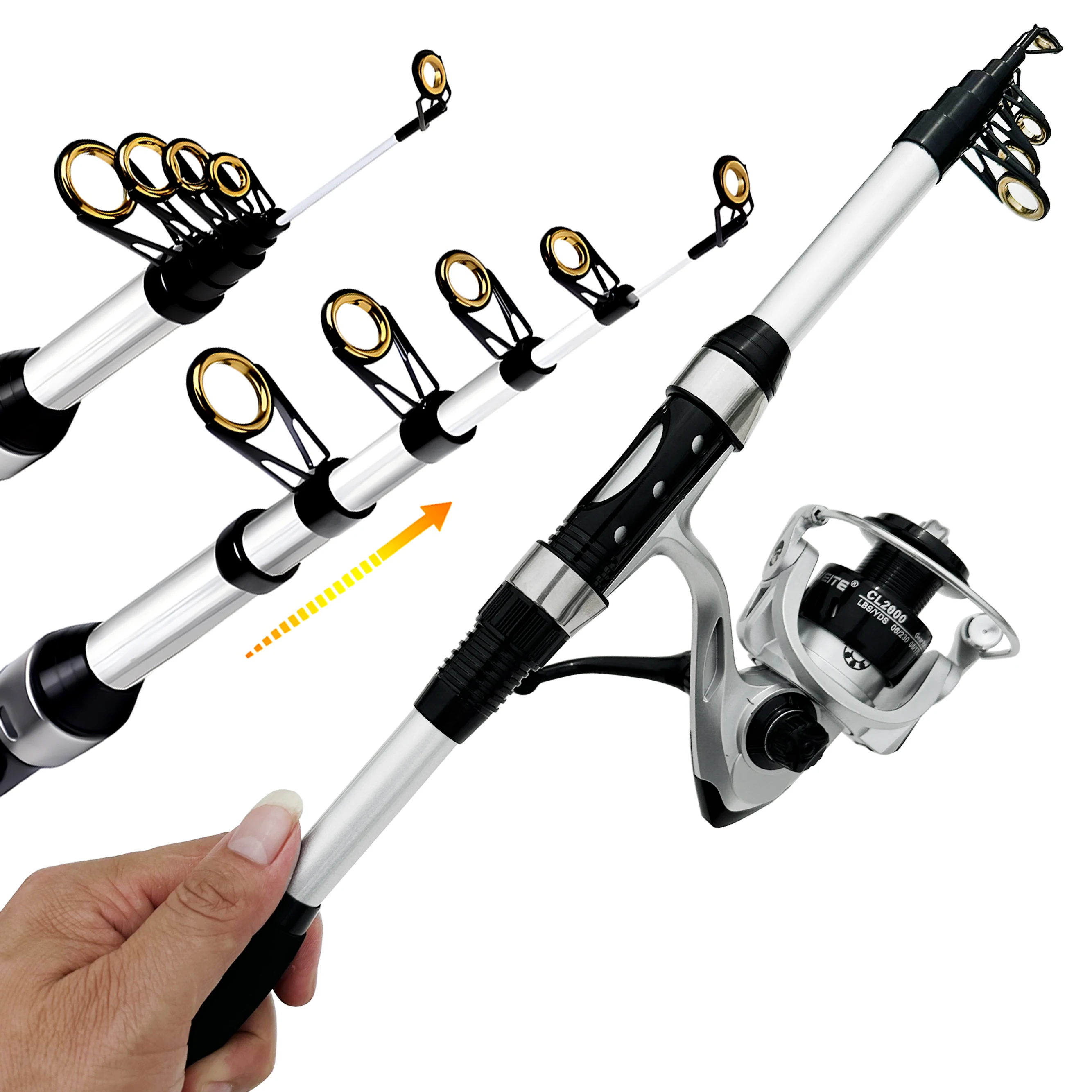 GHOTDA nueva caña de pescar giratoria de fibra de carbono Combo 1,8 M poste telescópico Kit de carrete de Jigging de agua salada señuelo W.T 5-20g Pesca para carpa - imagen 3