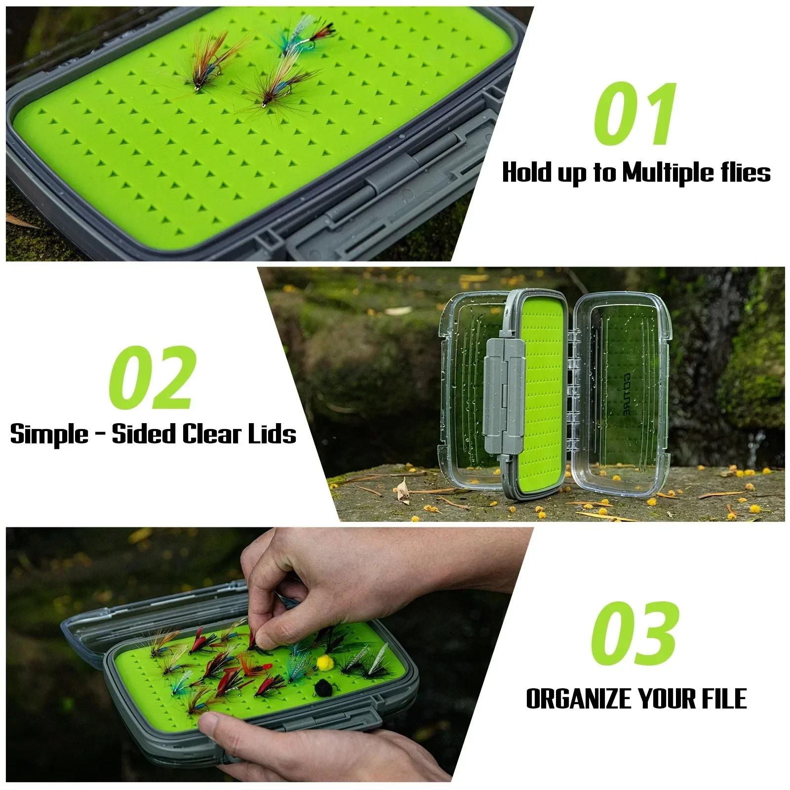 Goture 100% impermeable portátil caja de cebo con mosca 312 ubicación almohadilla de silicona espuma transparente caja de señuelos de pesca aparejos de almacenamiento de pesca - imagen 2