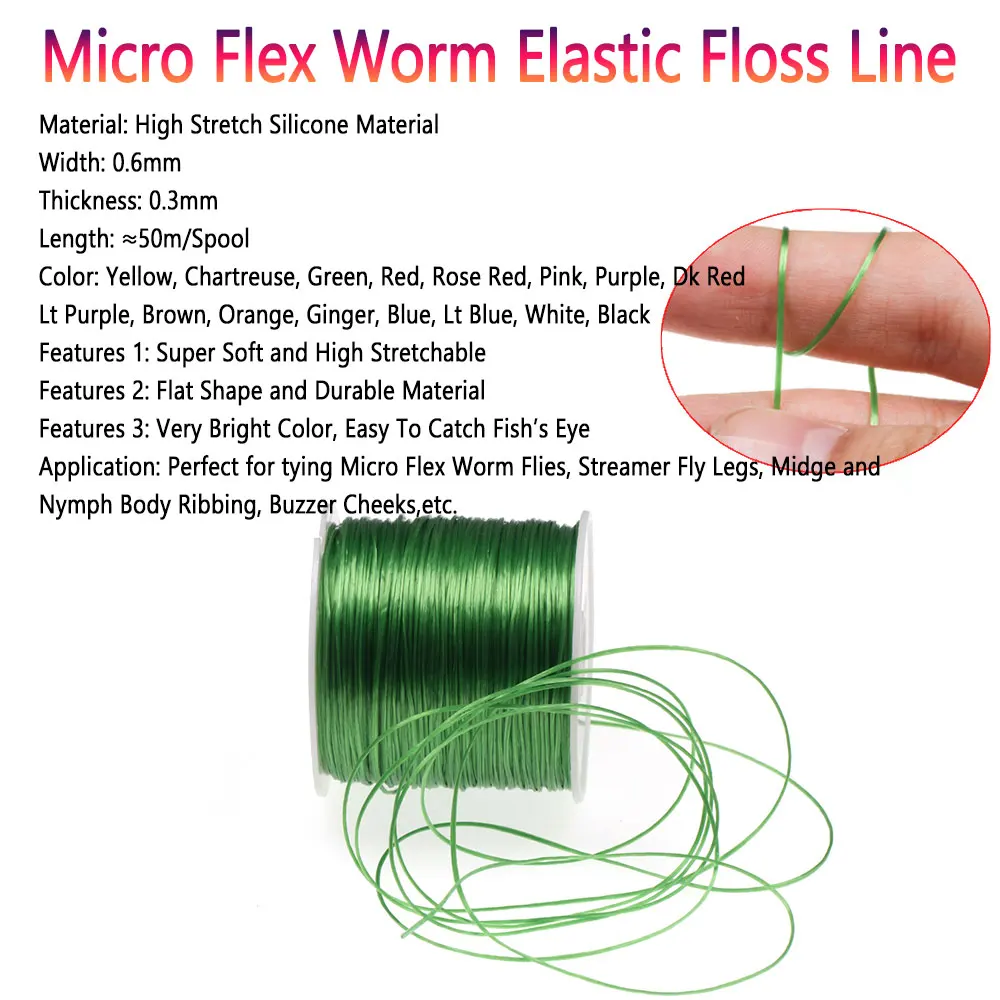 Bimoo-hilo elástico de gusano flexible, 0,6mm, ninfa, zumbador de cuerpo, Flexi, Streamer, Señuelos de Pesca de Mar, Material de atado de moscas - imagen 2