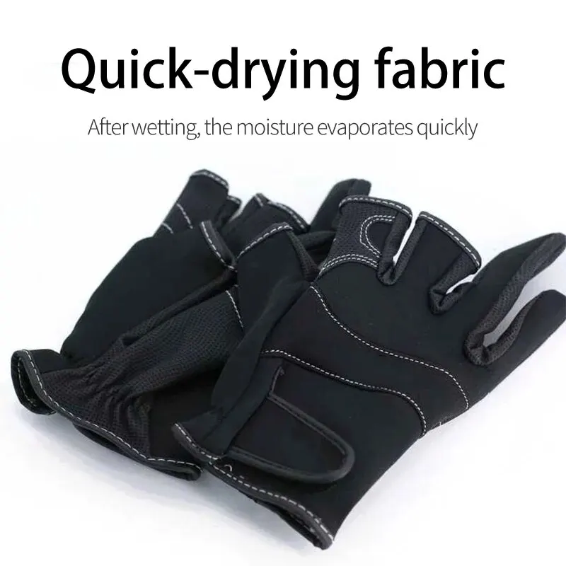 Guantes de cuero antideslizantes de 3 dedos para pesca, guantes cálidos sin dedos de PU para ciclismo, deportes al aire libre, invierno, 1 par - imagen 2
