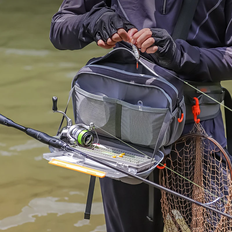 Riñonera de pesca con señuelo con soportes para caña, accesorios grandes para cajas de peces, viajes al aire libre, Camping, senderismo, bolsas de pecho, aparejos, paquete para hombres - imagen 3