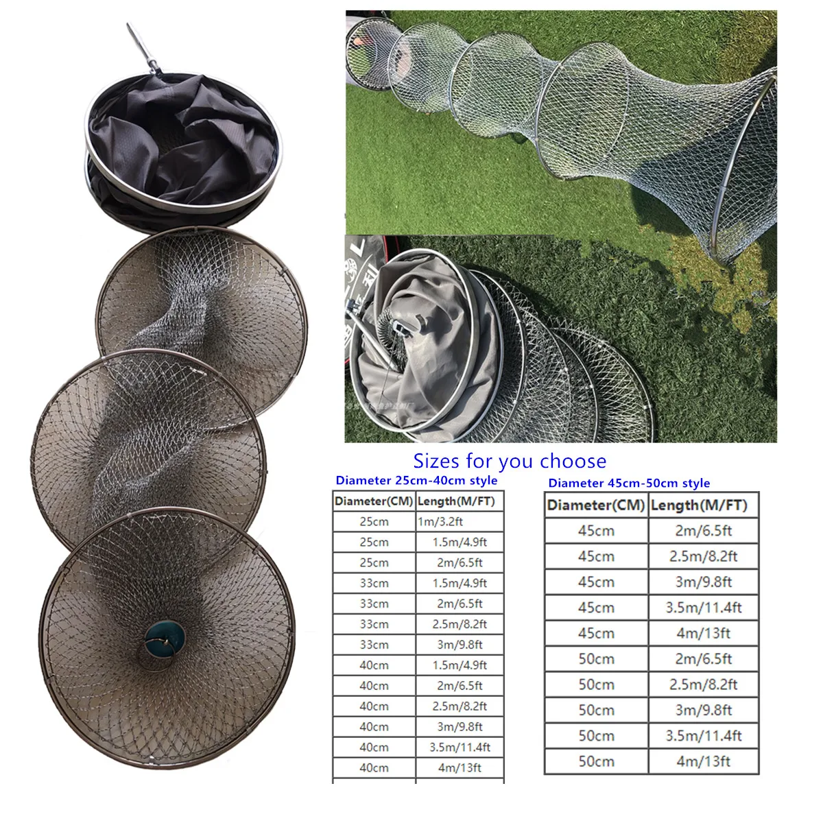 Bolsa De malla De nailon para Pesca, herramienta De Pesca De 1m-4m De diámetro, 25cm-50cm - imagen 2