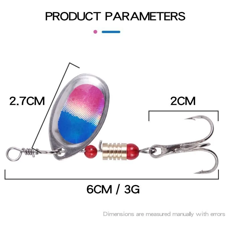 Juego de señuelos giratorios de 10 colores con anzuelo triple, señuelo de cuchara de Metal, señuelo de pesca duro con caja de aparejos de pesca - imagen 3